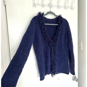 Purple Whimsigoth Button-Front Fringe Cardigan